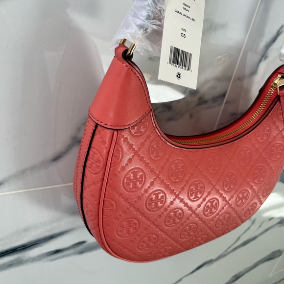 Tory Burch Pink and Brown Shoulder Bag with Embossed Design - Picture 6 of 9